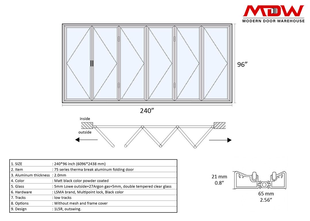 Bifold Door 240x96 1L5R